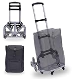 TONFEION Sackkarre Treppensteiger Klappbar, Aluminium Transportkarre bis 75kg, Treppenkarre mit Canvas Tasche Elastisches Seil, Treppensackkarre 6 Räder Treppensteiger-Sackkarre, für Häuser, Geschäfte
