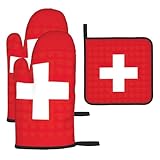 Ofen-Topflappen-Sets mit Schweizer Flagge, hitzebeständige Küchenhandschuhe mit stilvollem Druckdesign für sicheres Kochen