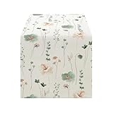 LOZULO Modern Salbeigrün Pflanzen Blumen Frühling Tischläufer,Sommer Saisonnal Küche Tisch Dekoration Drinnen Urlaub Party Dekor,Tischläufer Outdoor Abdichtung Table Runner 40x140 cm