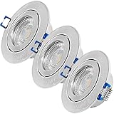 3 x LED Bad Decken Einbauspots IP44, flach, Edelstahl geb., 5W, Warmweiß (3000K), 230V, austauschbares LED-Modul, Schutzglas, rostfrei, für Feuchträume, Dusche, Küche. Innen/Außen – Neptun Rund