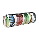 WQUVMDS Bunte handgezeichnete Federn auf weißem Druck, Leder-Federmäppchen, dreieckiger Reißverschluss, Stiftetasche, Kosmetiktasche, Schreibwaren-Tasche, silber, Einheitsgröße, Taschen-Organizer