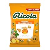 Ricola Ingwer und Orangenminze, 75g Beutel original Schweizer Kräuter-Bonbons mit 13 Alpenkräutern, Husten-Bonbons zuckerfrei, 1 x 75g, vegan