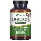 Ginkgo Biloba und Koreanischer Ginseng Tabletten 16000 mg 180 vegane Tabletten | Hergestellt in Großbritannien von Prowise Healthcare
