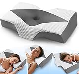 Hypuno Orthopädisches Memory Foam Kopfkissen Nackenstützkissen Gegen Nacken-& Schulterschmerzen mit 2 Höhen & Waschbarem Bezug, Grau–Ergonomisches Schlaf-& Komfortkissen für Seiten- & Rückenschläfer