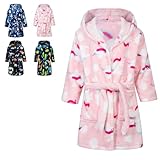 CROOUTN Einhorn Bademantel Kinder mit Kapuze für Jungen Mädchen Bademäntel Morgenmantel kuschelig warmen und weichen Pyjamas Kleinkind Coral Fleece Hoodie Roben 4-5 Jahre