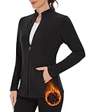 WOWENY Fleecejacke Damen Warm Gefüttert Sweatshirt mit Stehkragen und Full Zip Fleece Sweatjacke Leichte Antistatische Für Winter Outdoor Laufen Wandern Und Freizeit[Schwarz,M]