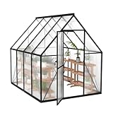Froadp Gewächshaus aus Aluminium mit Fundament 230x180x195cm Gartengewächshäuser 4mm PC-Hohlkammerplatten Wetterfest Treibhaus, Tomatenhaus mit Fenstern Treibhaus für Garten & Aufzucht