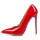 SJJH Damen Elegant Pumps mit Hehem Stiletto Absatz Schuhe für Hochzeit (Rot, 44 EU)