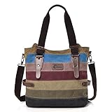 CHEREEKI Damen Handtasche, Canvas Tasche Multi-Color Streifen Umhängetasche, Tote Große Kapazität Shopping Casual Crossbody Hobo Bag