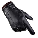 Winter Handschuhe PU Leder Touchscreen Herren Warme Vlies Winddicht Kälteschutz Thermal Fäustlinge Anti-Rutsch für Outdoor Sport Fahren Motor Radfahren Laufen (L)