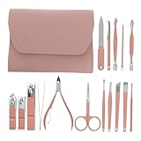 FRCOLOR 16-Teiliges Set Nagelschneider schaber spatel pinnnadel fingernagelfeile schnittlauchschere scheuerlappen rakel Datei LED jugendlich Bausatz tragbar werkzeug Nagelknipser Golden