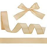 HOBBIESAY 22m Satinband Mit Goldkanten Blasses Goldruten Polyesterband Stoffbänder Mit Goldrand Bänder Mit Doppeltem Goldrand Für Geschenkverpackungen Hochzeitsschleifen Blumensträuße