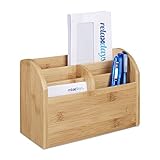 Relaxdays Schreibtisch-Organizer Bambus, Stifteablage, Briefablage, 5 Fächer, Maserung, HBT 15 x 23 x 10 cm, natur