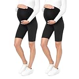 Be Mammy Damen Kurze Umstandsleggings 2er Pack bequeme und Schwangerschaftsleggings aus Baumwolle Umstandshose Umstandsmode für Sommer BE20-228 (2Pack Schwarz/Schwarz, M)