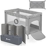 LIONELO Stefi Baby Laufstall, Kinderbett, Reisebett ab Geburt bis 15 kg, Seiteneingang, Sicherungssystem LockGuard, Blockade der Räder, Tragetasche, zusammenklappbar