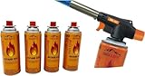 SMH LINE® Gasbrenner inkl. 4x Gaskartuschen 227g Küche Lötlampe Bunsenbrenner 1300°C Lötbrenner Brenneraufsatz Flambiergerät Piezozündung Schweißbrenner (Gasbrenner mit 4x gas)