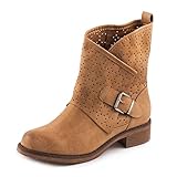 Toocool Biker-Stiefel für Damen, mit Schnalle, perforiert, G630, Camel, 39 EU