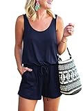 CLOUSPO Jumpsuit Damen Elegant Sommer Kurz Ärmellos Playsuit Einfarbig Strand Overall Romper Jumper (L, Dunkelblau)