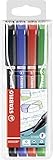 STABILO - Fineliner mit gefederter Spitze - SENSOR F - fein - 4er Pack - schwarz, blau, rot, grün