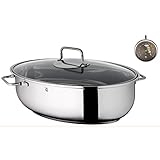 WMF Bräter mit Deckel backofengeeignet, 8,5l, Bräter Induktion, Cromargan Edelstahl, Glasdeckel, Bratenthermometer, 38 x 26 x 12 cm