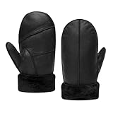 MGGMOKAY Herren Lammfell Shearling Fäustlinge Warme Lederhandschuhe,Schwarz,M