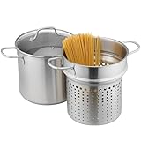 Navaris Nudeltopf 5,7 Liter - Spaghettitopf - Pastatopf - Spargeltopf - Kochtopf mit Glasdeckel - Ideal für Nudeln und Gemüse - Für alle Herdarten geeignet - Edelstahl