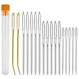 Kzouenzu Großäugiges Nadelset [17 Stücke], 4 Größen Große Augen Nadeln [5,3cm, 6cm, 7cm], Wollnadel Zum Vernähen Groß Auge Stumpfe Nadel Mit Transparenter Flasche