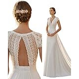 JACTZ Brautkleid Elfenbein Damen Elegante Spitze Satin Modernes Hochzeitskleid Meerjungfrau Mit Abnehmbarer Zug Gegen Nackenkappe Hülle Brautkleid Plus Größe Robe-White,12