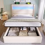 Mewkew Polsterbett Einzelbett 90x200 cm, Bett mit Stauraum, Hydraulische LED Bett, Funktionsbett Bettgestell mit Lattenrost, Jugendbett Erwachsenenbett, ohne Matratze