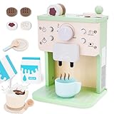 Kaffeemaschine Kinder Holz, 12 Teile Spielküche Zubehör Kaffeeservice Spielset, Kinderküche Zubehör Küchenzubehör Kinder Holz, Holzspielzeug Rollenspiel Geschenk für Jungen Mädchen ab 3 4 5 Jahre
