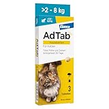 AdTab Floh- und Zeckenschutz für Katzen von über 2 bis 8 kg, Kautablette gegen Zecken und Flöhe, Schutz und Behandlung für 1 Monat, einfach zu verabreichen (3 St. pro Packung)