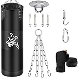 ZERUIDM Boxsack Set Heavy Duty Punchingsäcke UNGEFÜLLT, Hängende Boxing Bag für Erwachsene Kinder, Punching Bag mit Boxbandagen Deckenhaken Kette, für Kickboxen Kampfsport Muay Thai MMA