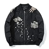 Phoenix Stickjacke Mantel Plus Casual Outwear Hip Hop Bomberjacken Damen Herren Unisex Frühling, Schwarze Blume, Winter, XL