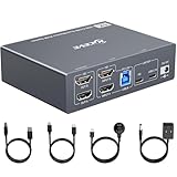 Camgeet KVM Switch 2 PC 2 Monitore USB C, Docking Station KVM Switch Dual Monitor HDMI 4K@60Hz für Laptop & Desktop, USB-C MST Port, 80W PD Aufladung für Laptop, mit 4 USB3.0 Ports, usb kabel