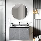Talos Spiegelschrank mit Beleuchtung Black Nova Ø60 cm schwarz - Spiegelschrank Bad mit 2 Ablageflächen - Aluminium - Rückwand verspiegelt