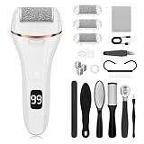 Hornhautentferner Elektrisch - Hornhaut Entfernen Fuß - Fusspflege Set Professionell mit 3 Ersatzrollen 2 Gear Hornhautentferner Pediküre Hornhautfeile Callus Remover für Fußpflege (Weiß)