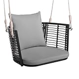 COSTWAY Hängesessel Rattan, bis 180kg belastbar, Hängesitz mit Kissens & Metallrahmen & Hängeseilen, Hängestuhl Schaukelstuhl Schaukel, Schaukelsessel für Veranda Garten Hinterhof (Grau)