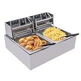 GroßEs FassungsvermöGen Edelstahl Friteuse Elektrische Fritteuse Elektro FettbackgeräT Temperatur Einstellbar Doppelfritteuse Schlackenabscheider PräZisionssonde Schnelles Aufheizen FüR Pommes Frites