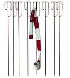 UvV Absperrleinenhalter Stahl Set Laterneneisen 1200 mm lang Ø14 mm mit UVV-Bügel und 1 Rolle (100m) Warnband/Absperrband (Rote Absperrung 8 Stück Set)