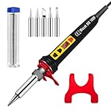 Lötkolben Set 100W LCD, Soldering Iron mit Einstellbar Temperatur 200-600°C Lötkolben mit Ein/Aus Schalter, 15g Lötdraht, 5 Lötspitzen, Lötset für Elektrische Arbeiten-Schwarze