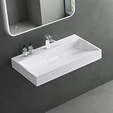 Mai & Mai Waschbecken Weiß Aufsatzwaschbecken Hängewaschbecken Hängewaschtisch inkl. Ablaufgarnitur Mineralguss Rechteckig Waschplatz 1 Armaturenloch Breite: 80cm