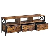 VASAGLE TV-Schrank, Lowboard für Fernseher bis zu 65 Zoll, Fernsehtisch mit 3 Stoffschubladen, 3 offenen Fächern, 147 x 40 x 50 cm, Wohnzimmer, Stahlgestell, vintagebraun-schwarz LTV304KD01