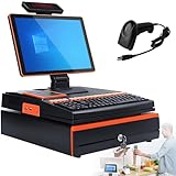 MLYYYDSS 15,6-Zoll-Touchscreen, Kasse, Tastatur, integrierter 58-mm-Drucker, Komplettpaket, POS-Computer, Kassensystem für den gewerblichen Einsatz Orange-SingleScreen