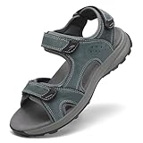 FLARUT Herren Sandalen Sommer Wanderschuhe Trekkingsandalen Outdoor Sport Leder Strand Wandersandale Offene Zehe Wandern Sandalen Lässige Sportsandalen(Grau C,39)