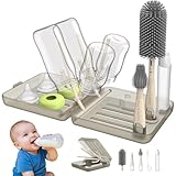 Baby Flaschenbürste Mit Ständer, Babyflaschenbürsten Set, mit Silikonflaschenbürste, Strohhalmbürste, Schnullerbürste, Seifenspender und Trockengestell, Organizer etui, für Reisen, Urlaub mit Baby