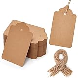 HAKACC 100 Stück Geschenkanhänger & Etiketten, Kraftpapier Blanko 4x7cm, Naturjuteschnur, Ideal für Geschenkverpackung, Hochzeitsdekoration & DIY-Projekte