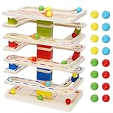 Holz Murmeln Spielzeug Kugelbahn Murmelbahn Holz Ball Drop Spielzeug mit 16 Murmeln Marble Run Rennbahn Set Aktivität Frühe Pädagogisches Montessori Lernspielzeug für Geschenke Kinder Jungen Mädchen