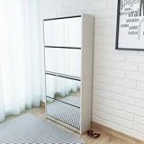 Moderner Spiegelschuhschrank mit 4 Klappfächern für 12-16 Paar Schuhe, robuster Flurschrank zur Wandmontage aus hochwertigem Material für stilvolle Schuhaufbewahrung