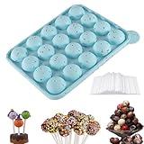 Cake Pop Formen, 1 Stück Silikon-Kuchenform, mit 200 Stäbchen, 20 Kavitäten Silikon Cake Pop Form für Hartbonbons, Lutscher und Party Cupcake Größe 22.5 x 18.5 x 2.5 cm Blau
