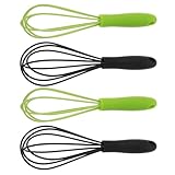 DEARMAMY 4 Stück Teiliges Mini Silikon Schneebesen mit Edelstahlkern Handlicher Eierquirl zum Mischen Schlagen und Aufschäumen Kompakt für Backen und Kochen Bpa frei Langlebig und Leicht